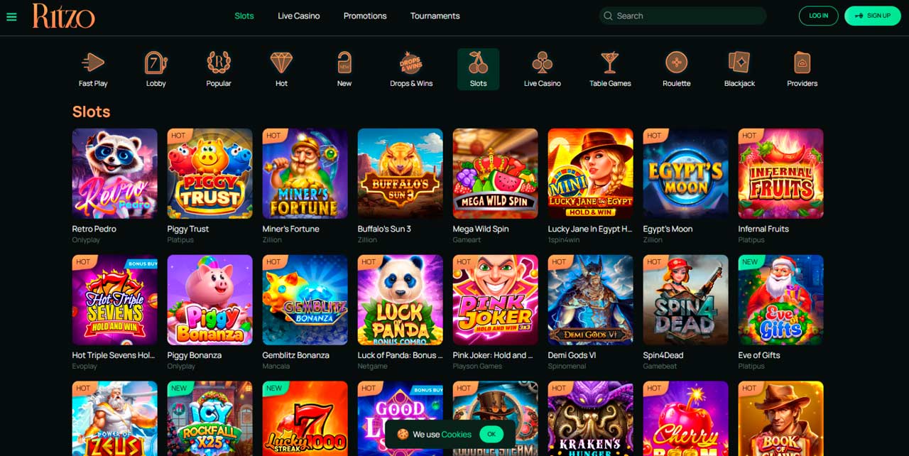 Ritzo Casino screen